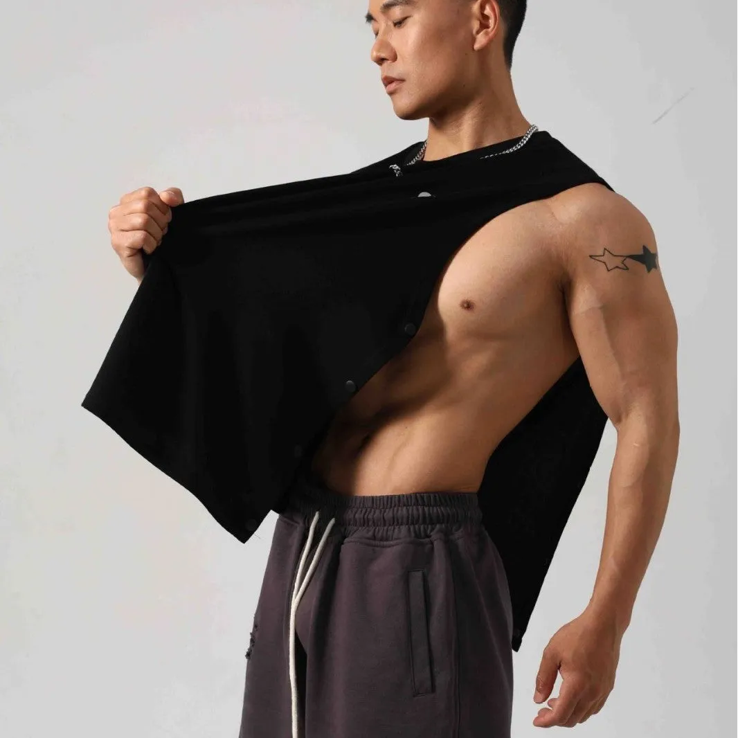 Korean style men's cotton fitness vest with hidden hook side openings