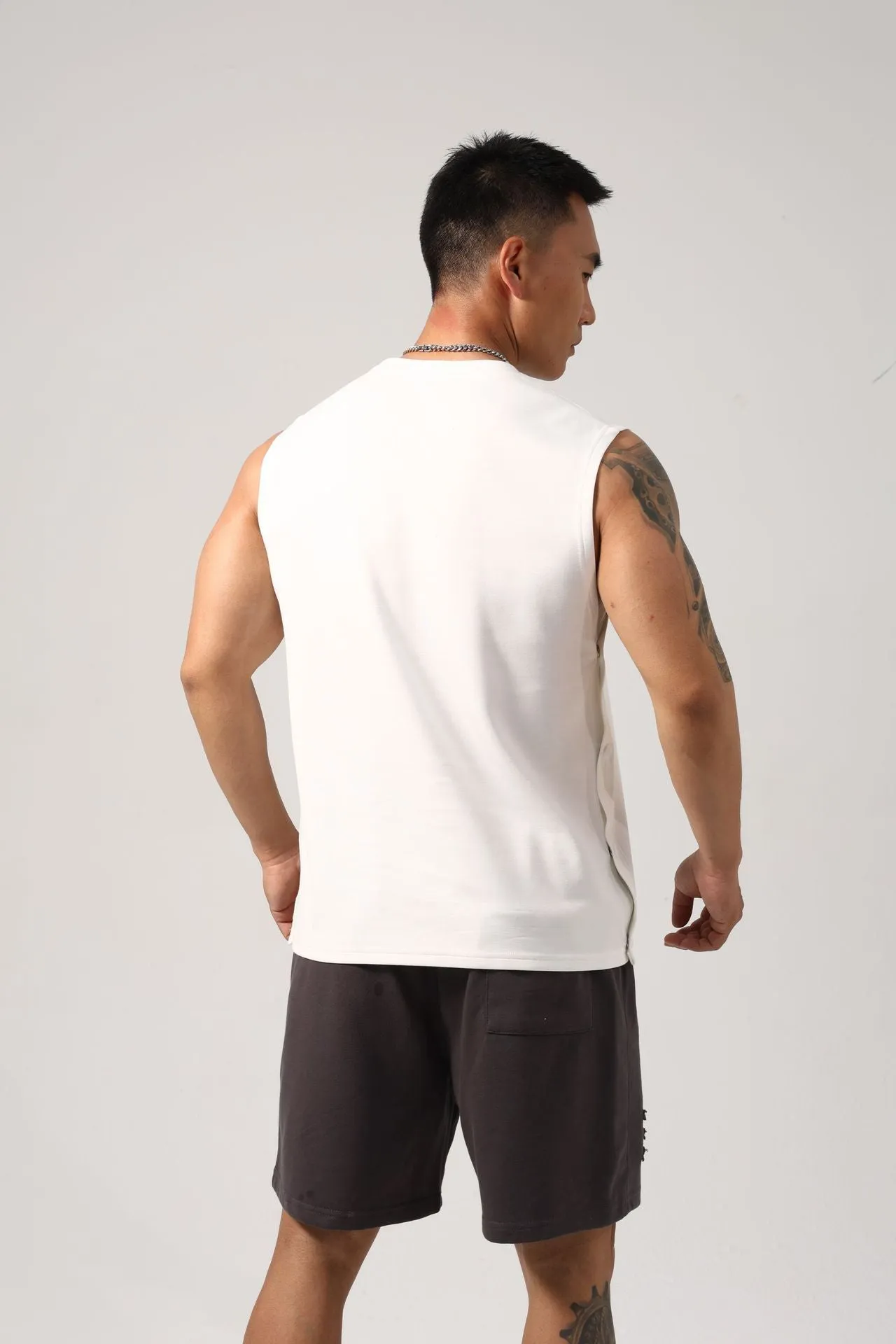 Korean style men's cotton fitness vest with hidden hook side openings