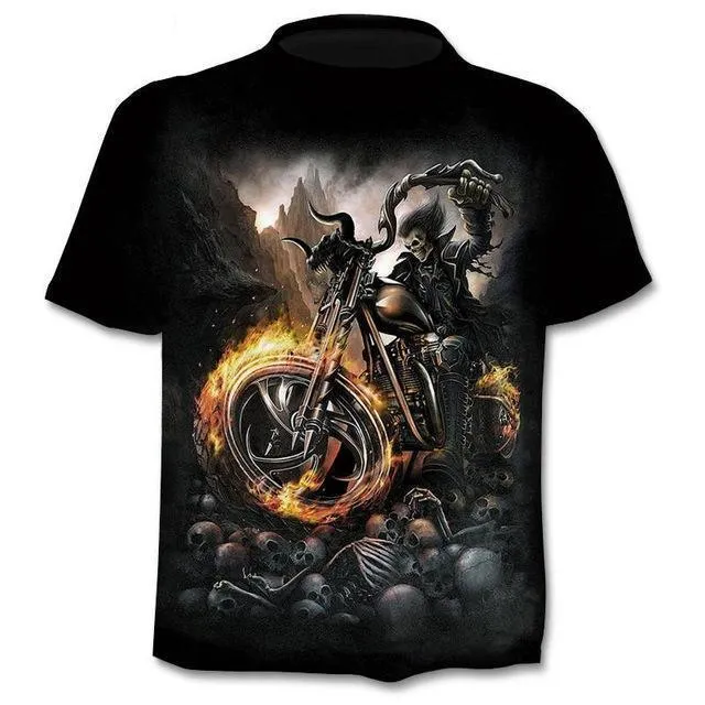 Men's gothic skull print t-shirt punk style round neck regular sleeve top in black