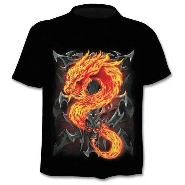 Men's gothic skull print t-shirt punk style round neck regular sleeve top in black