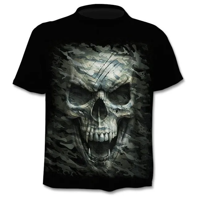 Men's gothic skull print t-shirt punk style round neck regular sleeve top in black