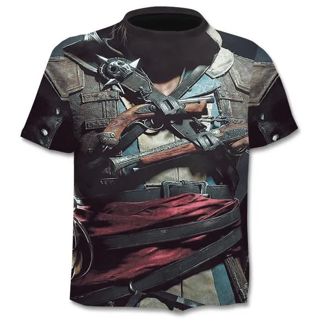 Men's gothic skull print t-shirt punk style round neck regular sleeve top in black