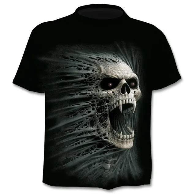Men's gothic skull print t-shirt punk style round neck regular sleeve top in black