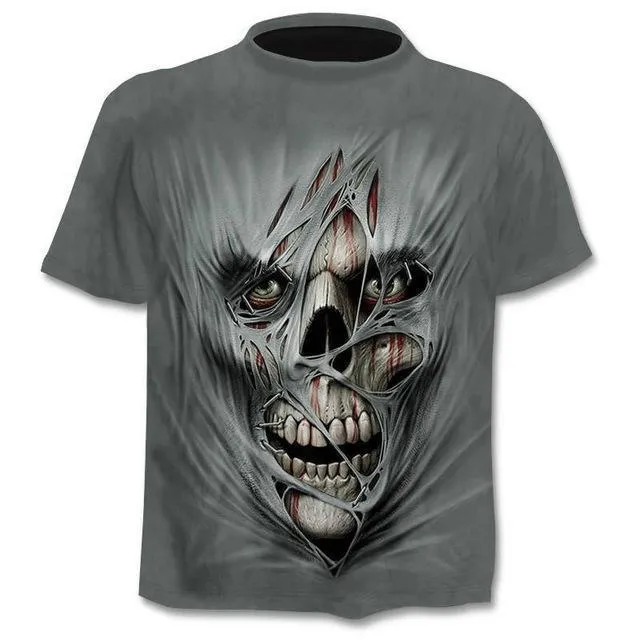 Men's gothic skull print t-shirt punk style round neck regular sleeve top in black
