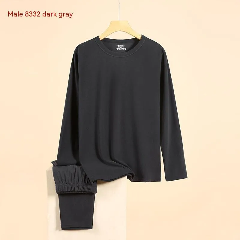 Self-heating Dralon thermal underwear set for men and women with long sleeve top and pants in carbon black