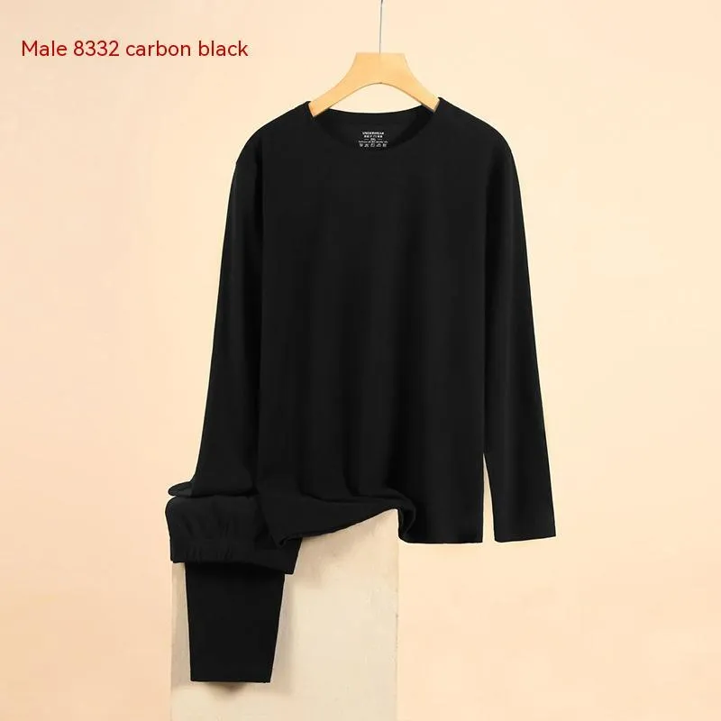 Self-heating Dralon thermal underwear set for men and women with long sleeve top and pants in carbon black
