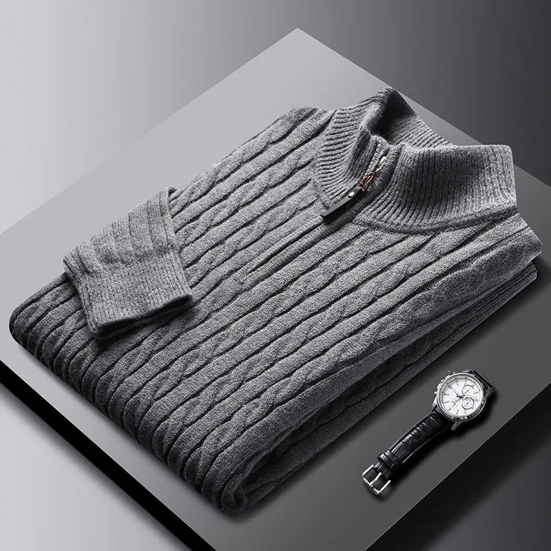 Eight loose men's casual cardigan sweater coat in M8511 apricot, thick polyester knit, slim fit, long sleeves, front view