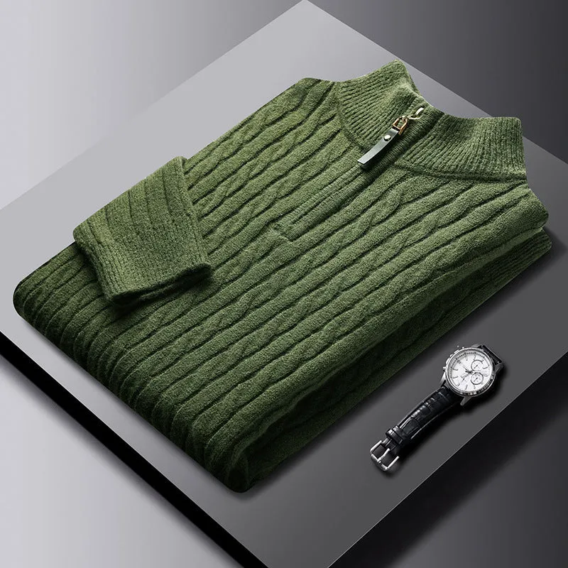 Eight loose men's casual cardigan sweater coat in M8511 apricot, thick polyester knit, slim fit, long sleeves, front view