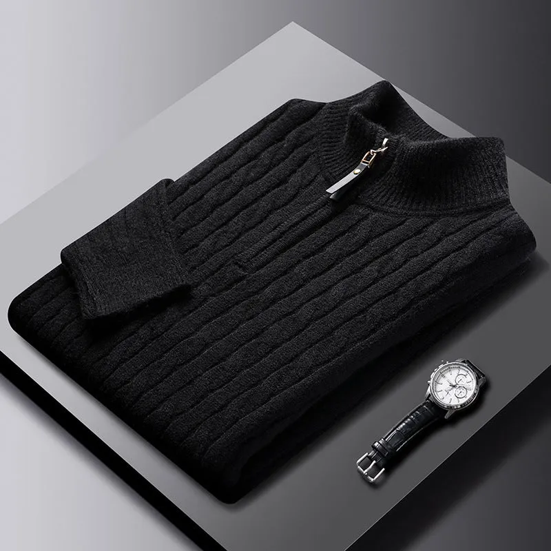 Eight loose men's casual cardigan sweater coat in M8511 apricot, thick polyester knit, slim fit, long sleeves, front view