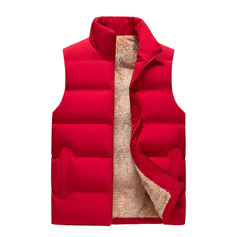Lambswool men's down cotton vest clip outer wear in solid colour, unhooded, slim fit, polyester fibre
