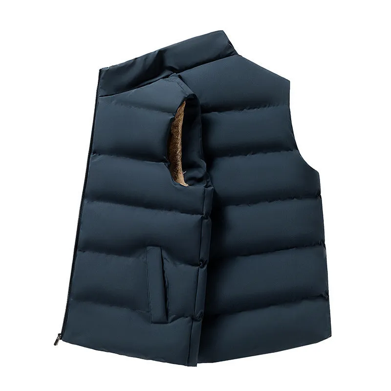 Lambswool men's down cotton vest clip outer wear in solid colour, unhooded, slim fit, polyester fibre