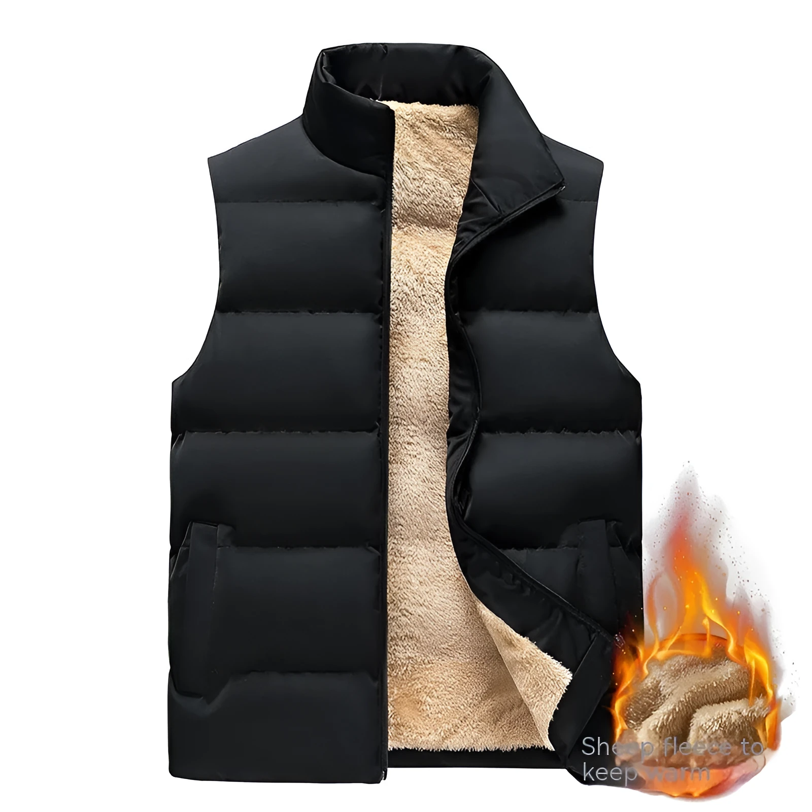 Lambswool men's down cotton vest clip outer wear in solid colour, unhooded, slim fit, polyester fibre