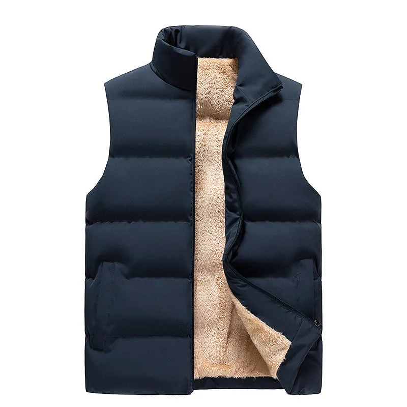 Lambswool men's down cotton vest clip outer wear in solid colour, unhooded, slim fit, polyester fibre