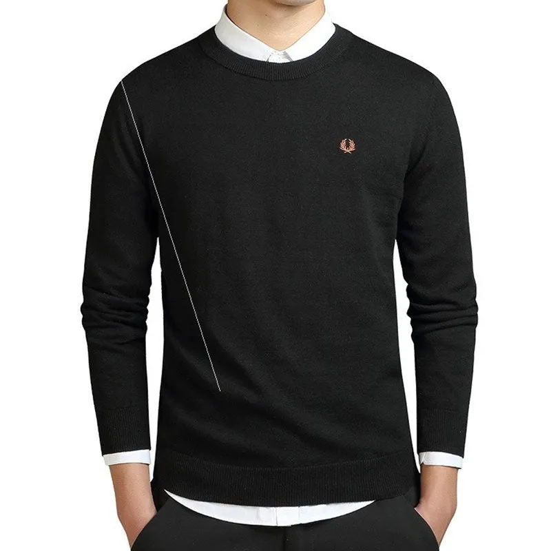 Men's cotton knitted sweater pullover round neck long sleeve jumper in pearl white, front view, available in multiple colours and sizes M to 3XL