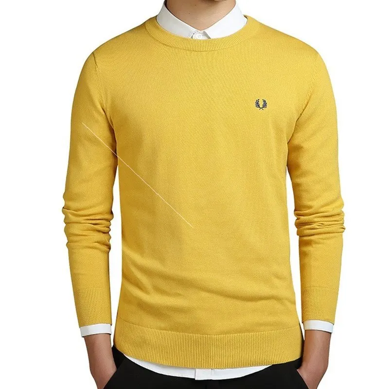 Men's cotton knitted sweater pullover round neck long sleeve jumper in pearl white, front view, available in multiple colours and sizes M to 3XL