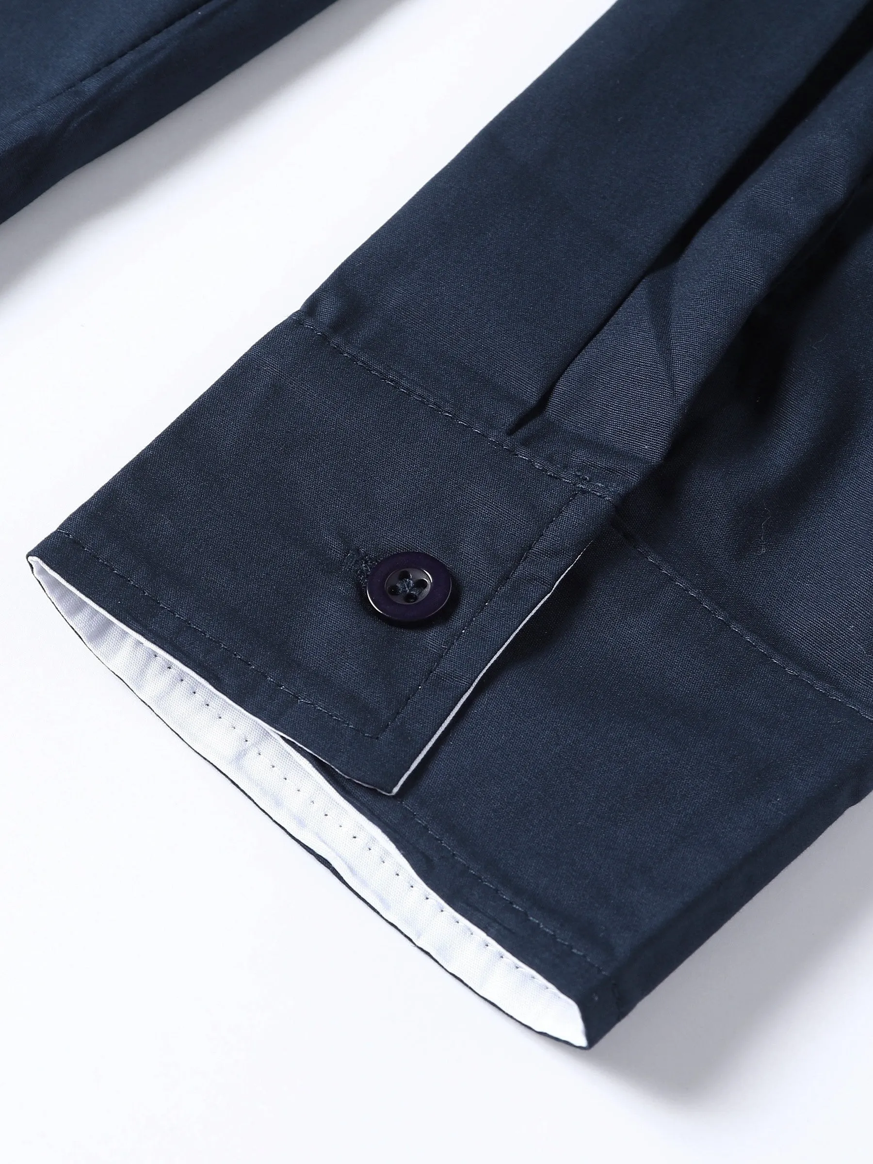 Long-sleeved contrasting colour shirt for teenage men in Navy blue with button front