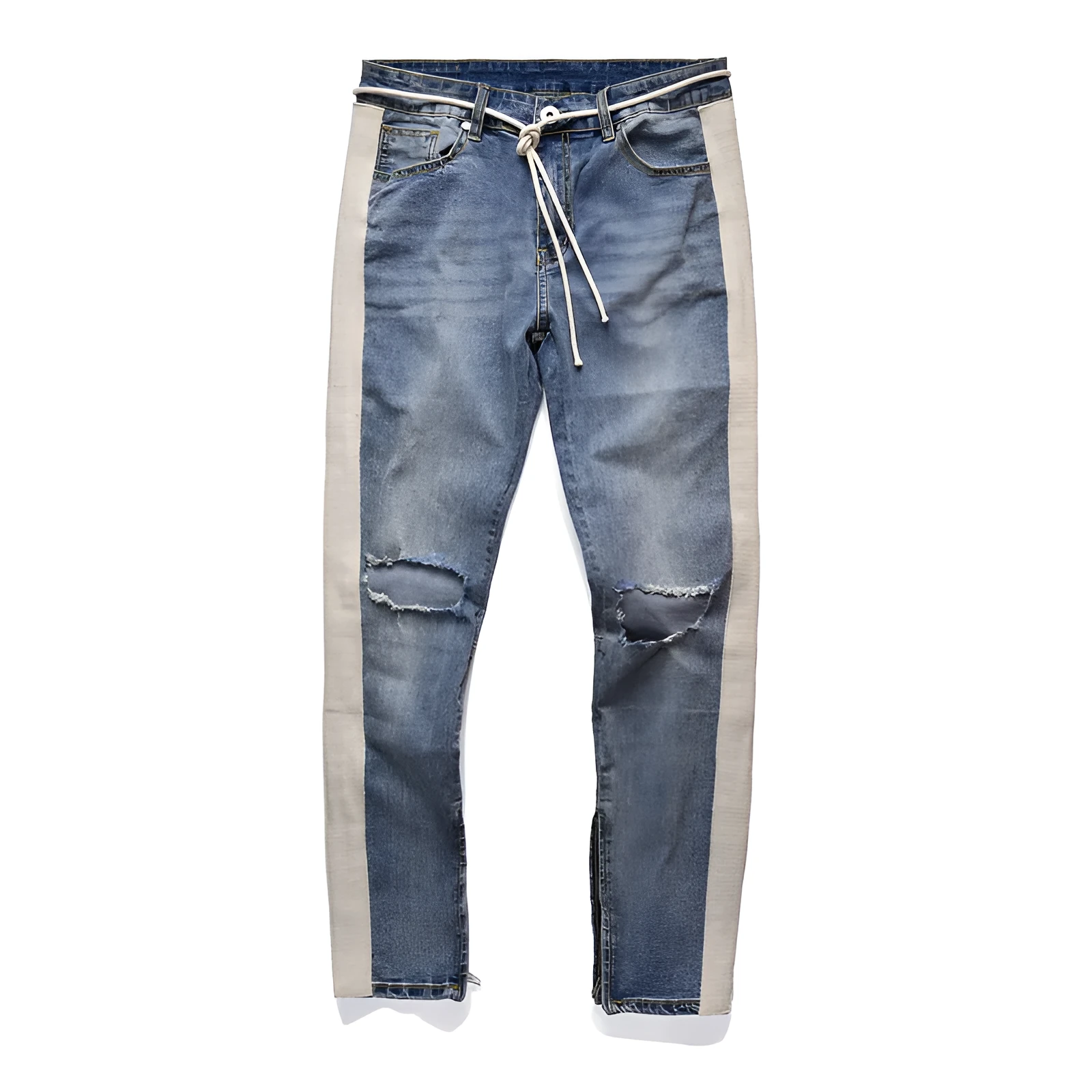 Men's cotton ripped jeans in black showing distressed knee details, front view