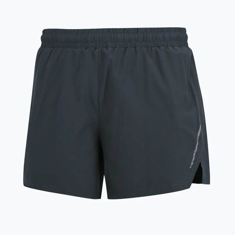 Man modelling casual grey quick-dry running shorts with a straight-leg cut.