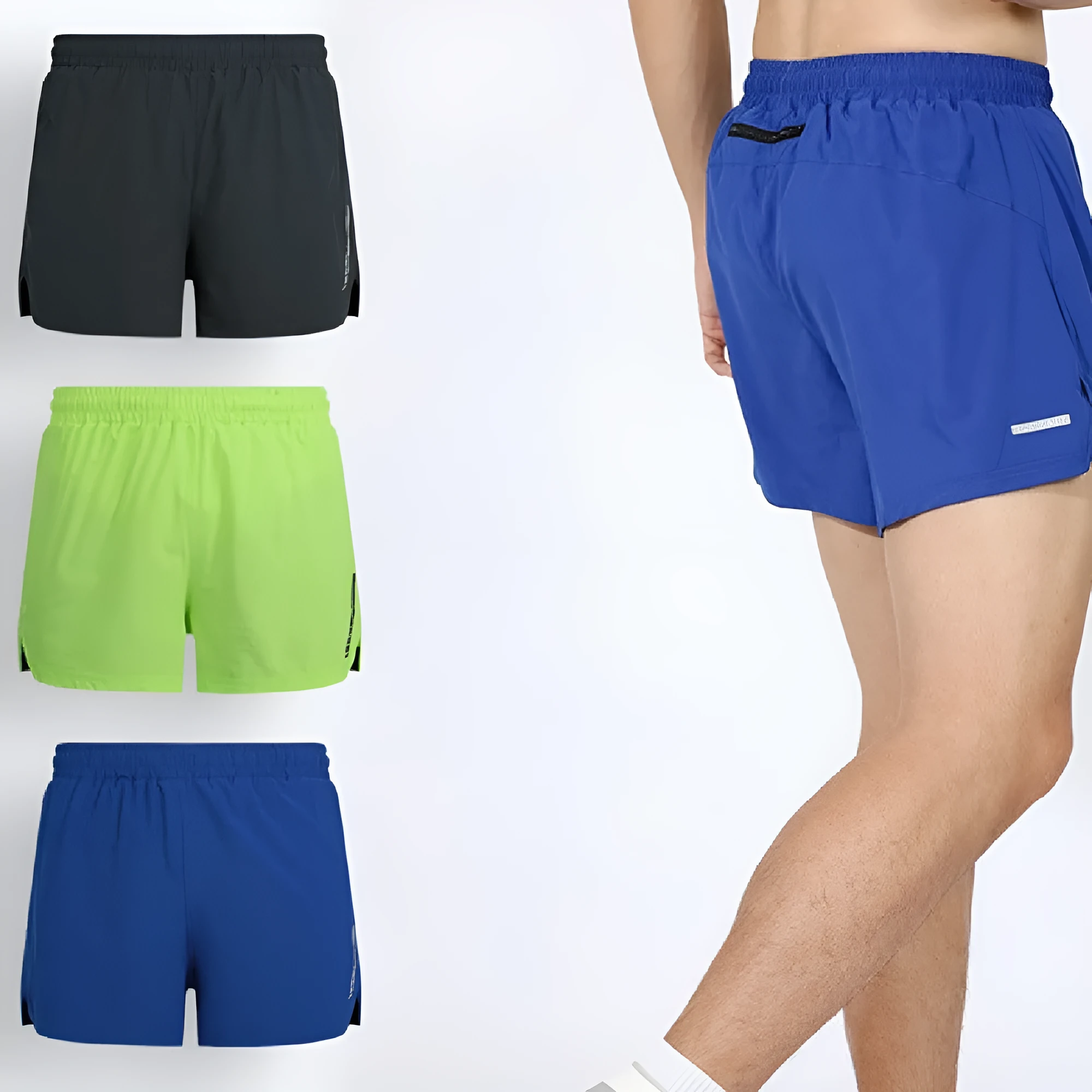Man modelling casual grey quick-dry running shorts with a straight-leg cut.