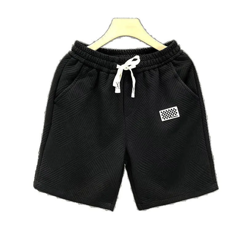 Men's solid colour casual sports shorts with micro elasticity in white, black, or green options
