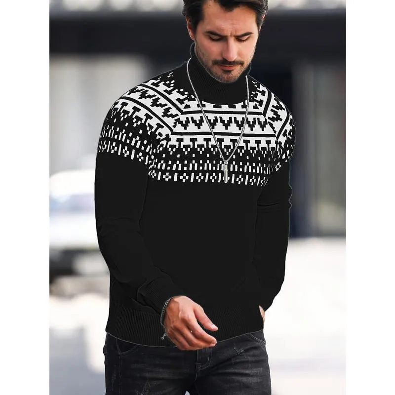Men's loose high collar printed sweater in rabbit fur and modal blend, available in multiple colours including apricot and black