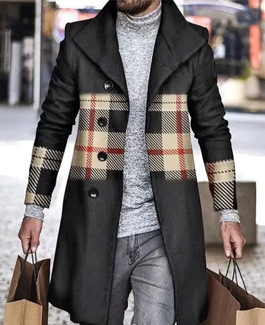 Men's 3D digital print woolen lapel jacket in single-breasted style, 70% polyester blend