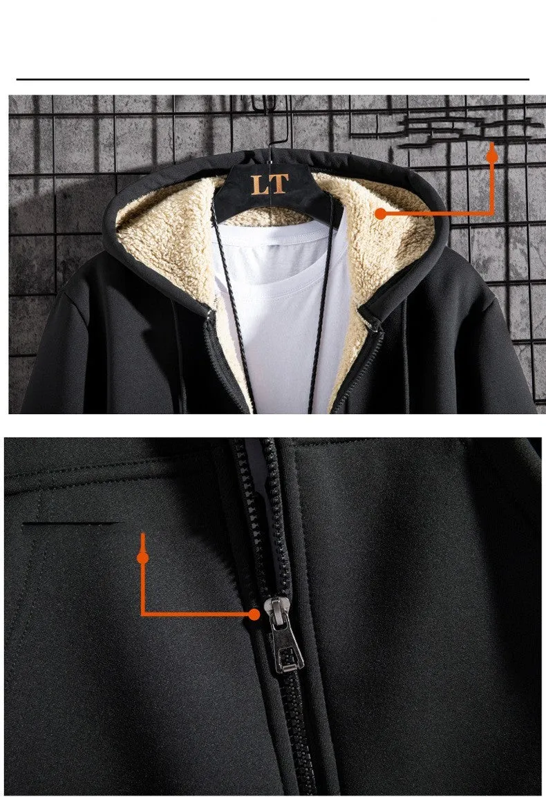 Men's loose fit hooded sweater in grey polyester blend, long sleeves, collarless, autumn winter casual wear