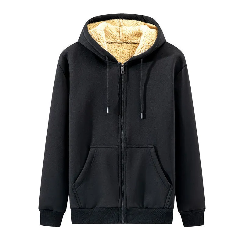 Men's loose fit hooded sweater in grey polyester blend, long sleeves, collarless, autumn winter casual wear
