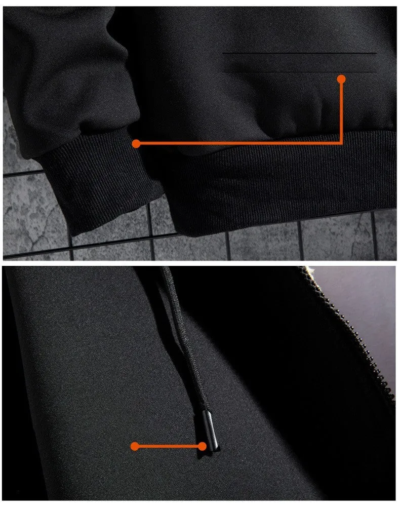 Men's loose fit hooded sweater in grey polyester blend, long sleeves, collarless, autumn winter casual wear