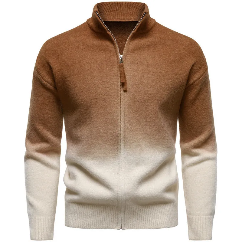 Men's gradient colour zipper collar sweater in dark gray with batwing sleeves