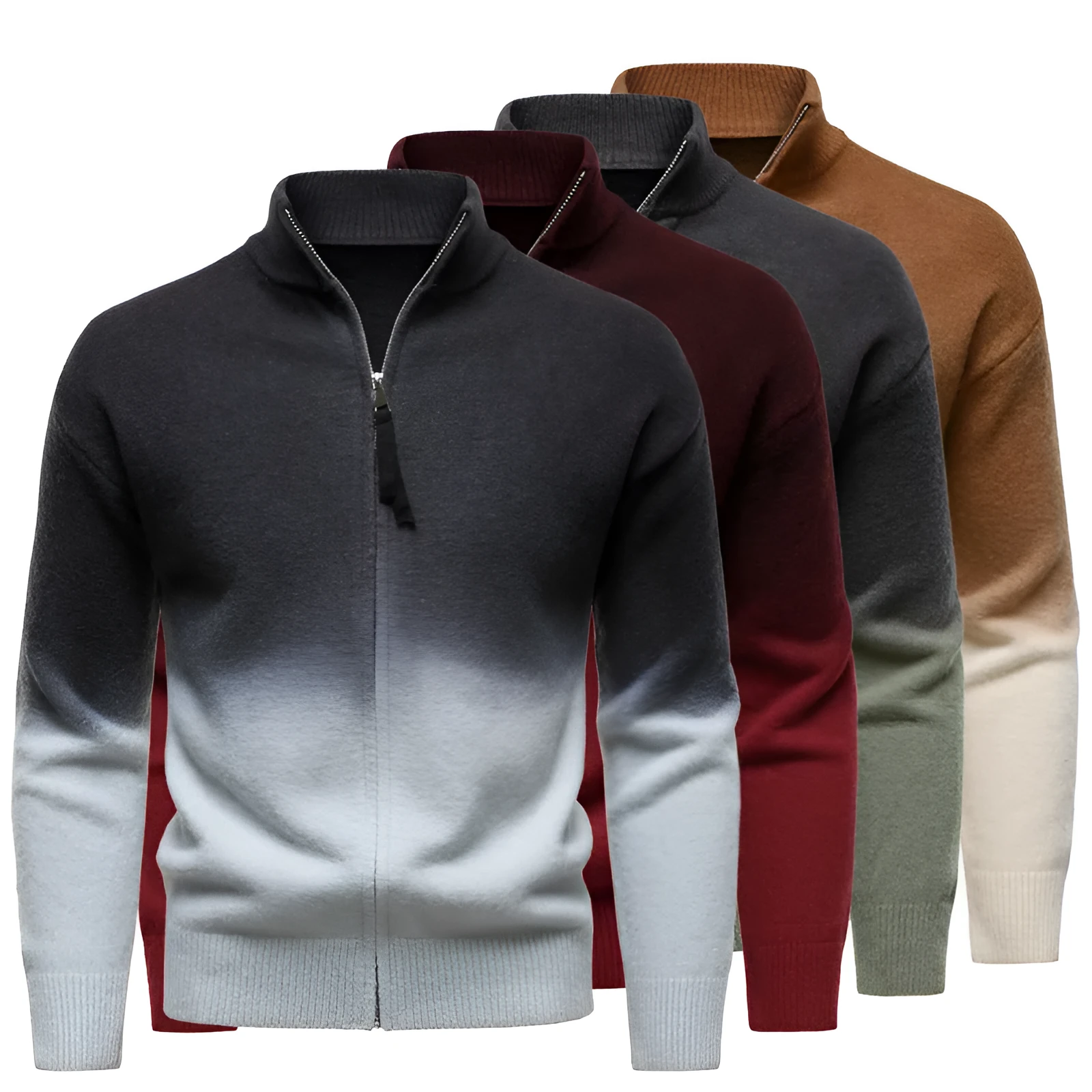 Men's gradient colour zipper collar sweater in dark gray with batwing sleeves