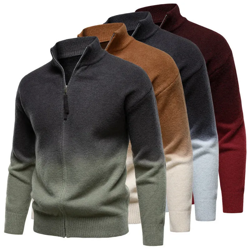 Men's gradient colour zipper collar sweater in dark gray with batwing sleeves