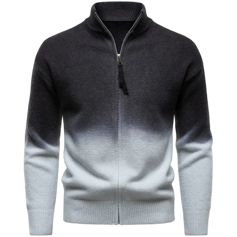 Men's gradient colour zipper collar sweater in dark gray with batwing sleeves