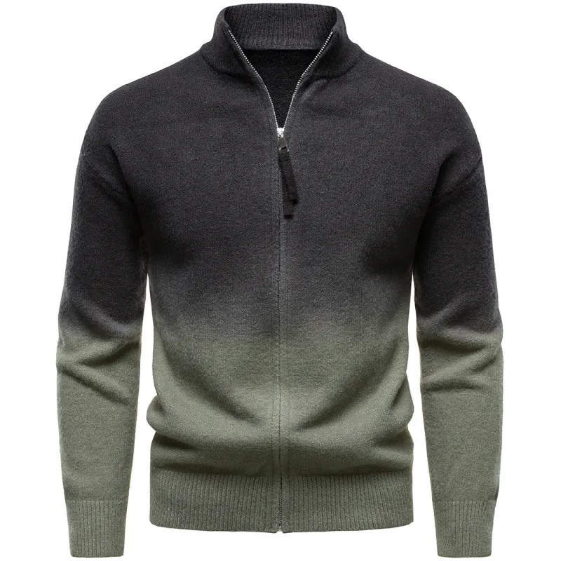 Men's gradient colour zipper collar sweater in dark gray with batwing sleeves
