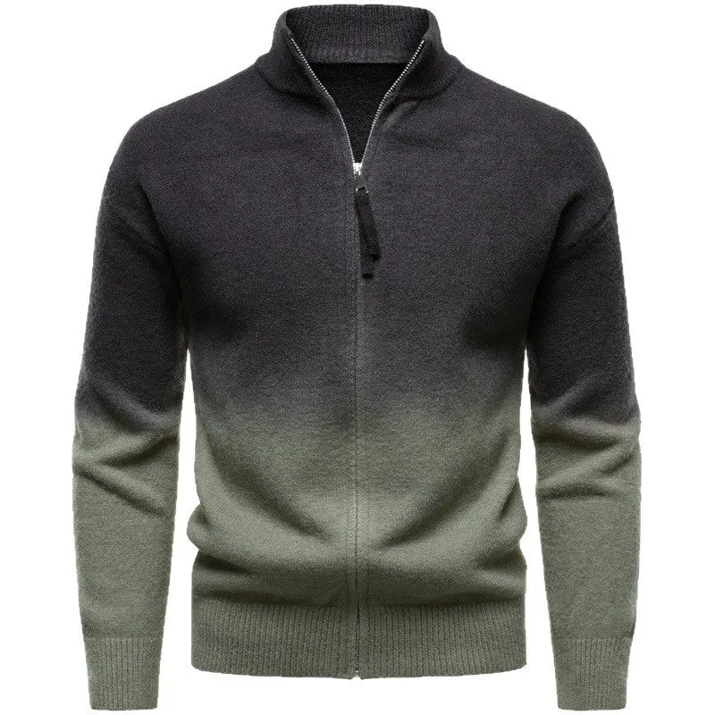 Men's gradient colour zipper collar sweater in dark gray with batwing sleeves