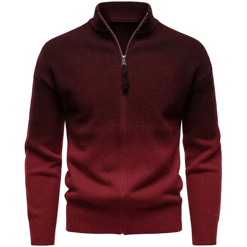 Men's gradient colour zipper collar sweater in dark gray with batwing sleeves