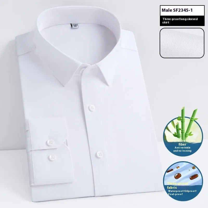 Men's slim fit square collar business shirt in bamboo fibre fabric, available in long and short sleeve styles.