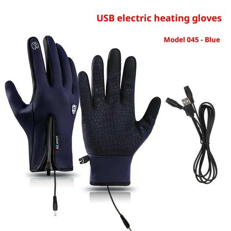 USB heating cycling gloves in constant temperature black with windproof waterproof touch screen and reflective night vision
