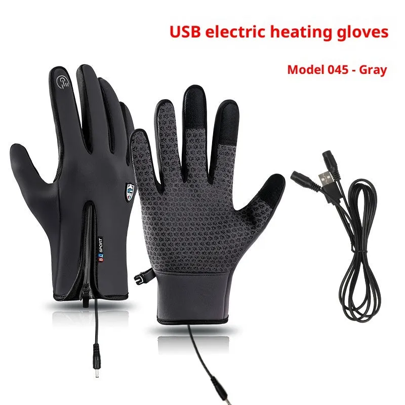USB heating cycling gloves in constant temperature black with windproof waterproof touch screen and reflective night vision