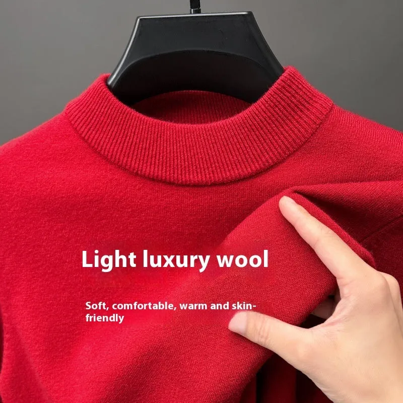 Men's fine yarn half turtleneck sweater in a solid colour on a hanger