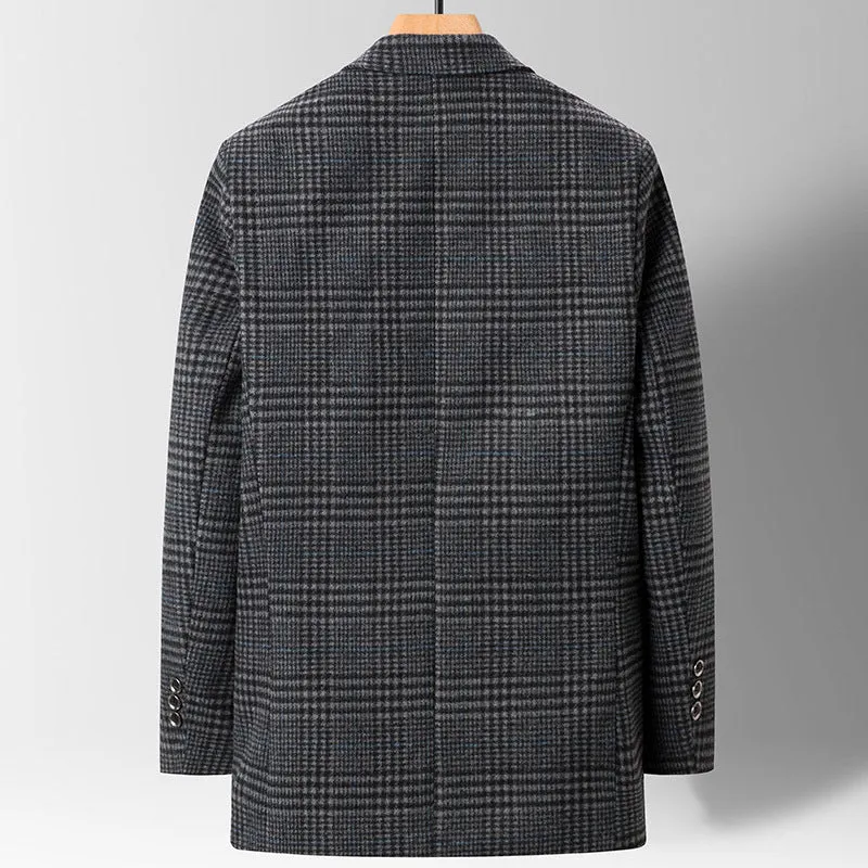Men's plaid casual suit jacket in khaki colour, light business style made from polyester fibre