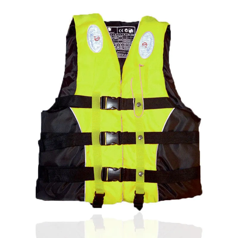 Orange foam life jacket with whistle for adult and child safety in marine or swimming use