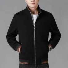 Men's grey woolen fleece autumn coat with long sleeves and size stick pockets on a sports style.