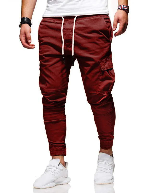 Tethered elastic baggy jogging pants in black, polyester, drawstring waist, sizes S to 4XL