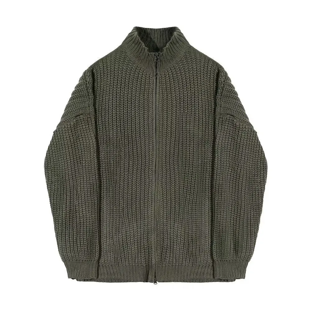 Half turtleneck men's loose-fit cardigan sweater coat in solid colour, long sleeves, polyester fibre, spring autumn style