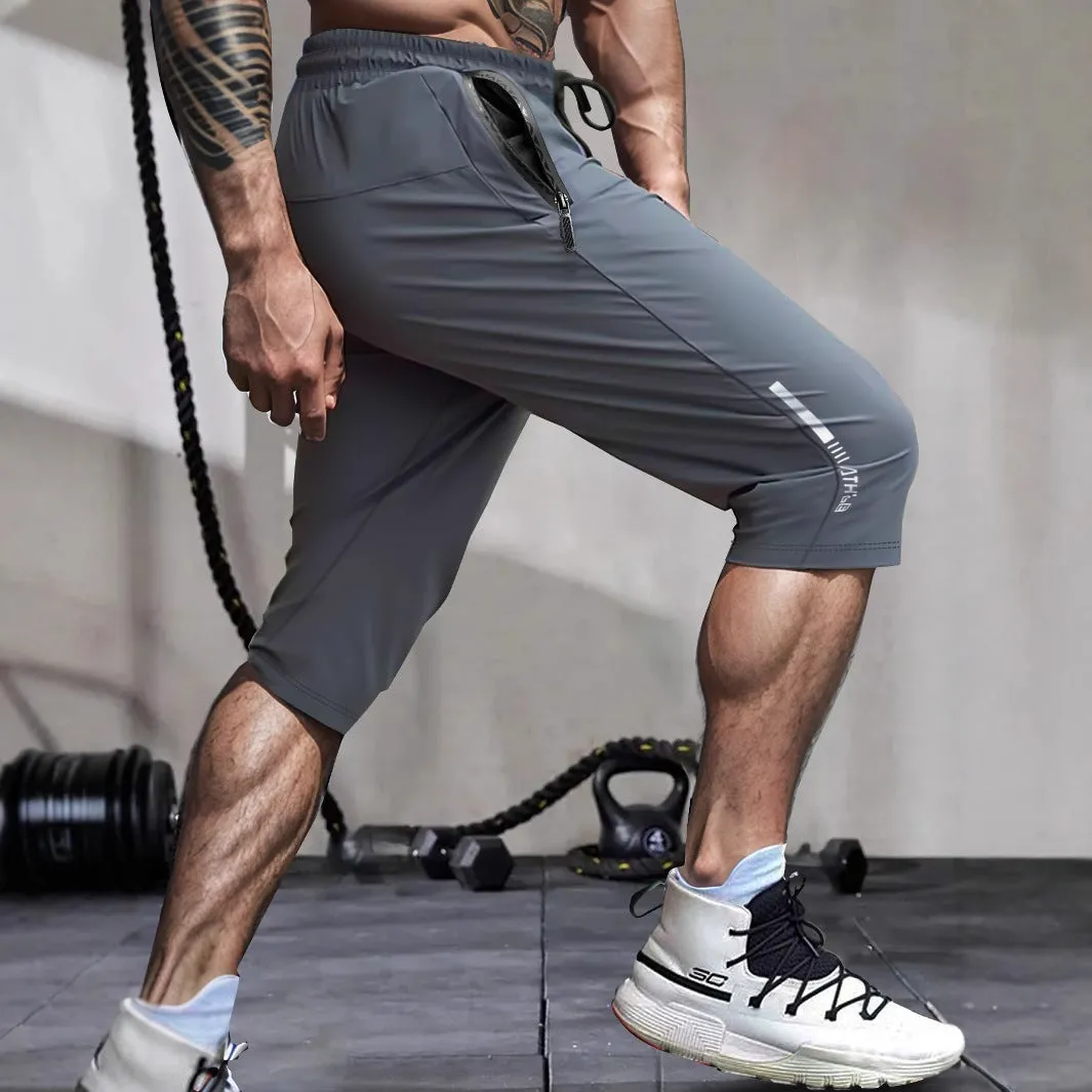 Men's cropped sports trousers in quick-drying nylon fabric for summer wear
