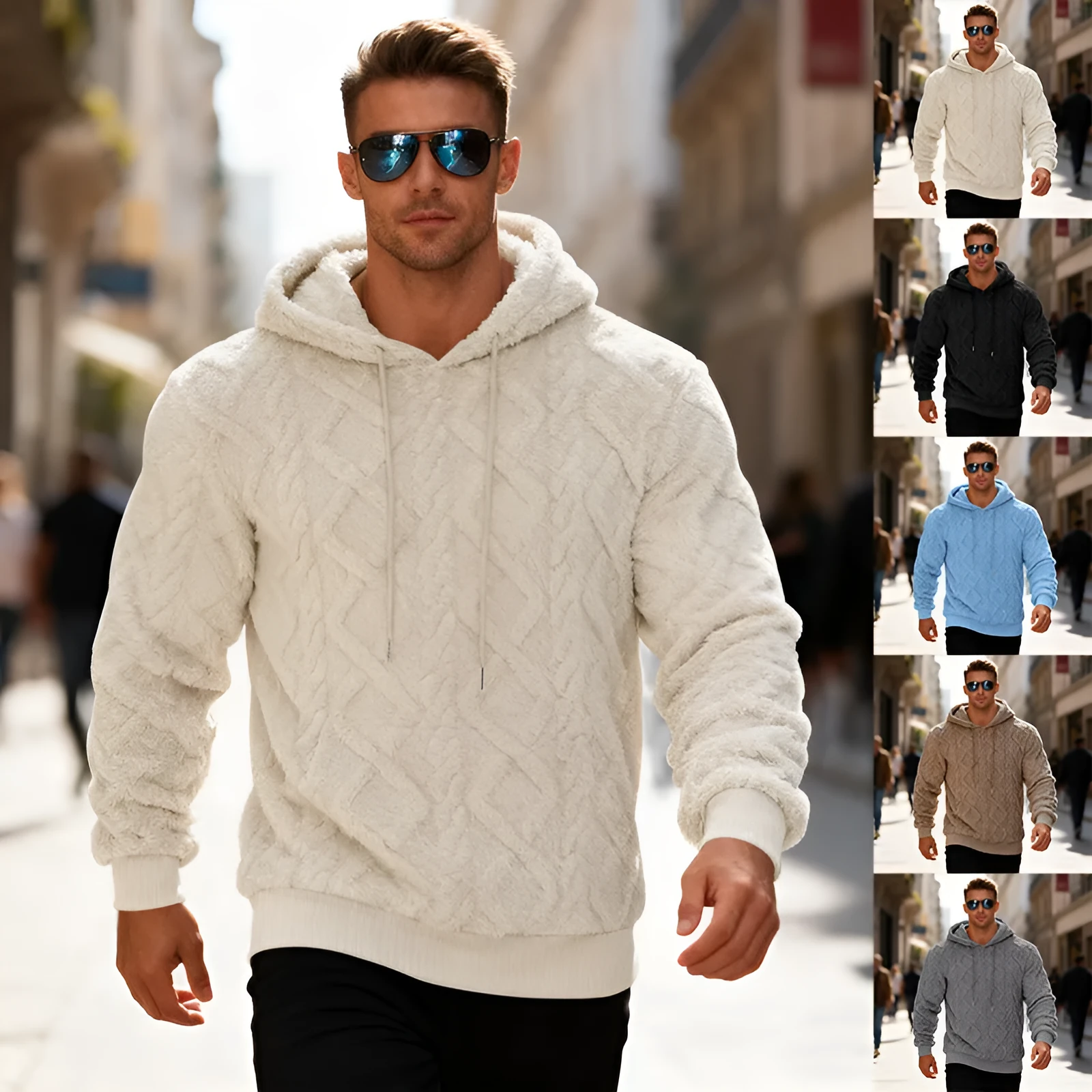 Casual heavy double-sided velvet loose pullover sweatershirt in apricot with fleece lining, front view