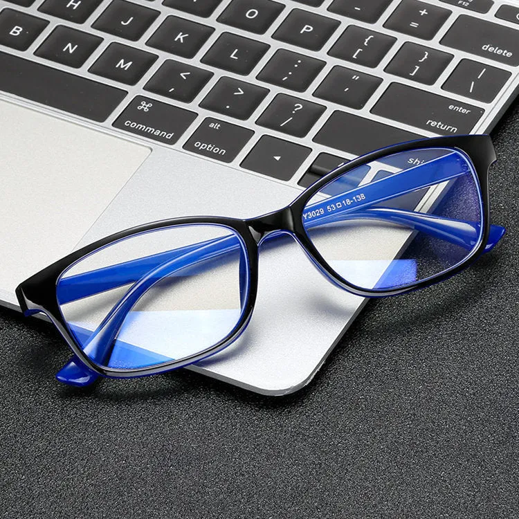 Anti-radiation glasses in full PC frame, blue finish, for unisex use with anti-blue light protection