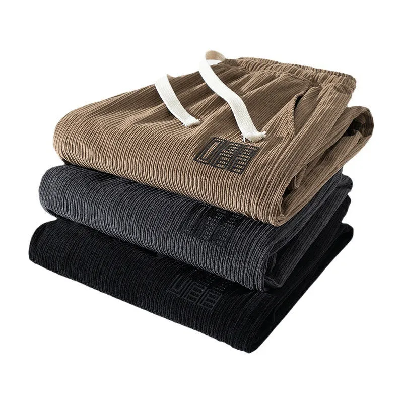 Men's workwear casual sports trousers in dark gray with letter print, polyester fibre, side view