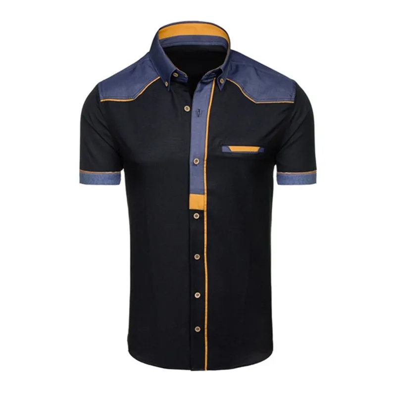 Men's plus size slim fit short sleeve British style cotton blended formal shirt in black light blue white